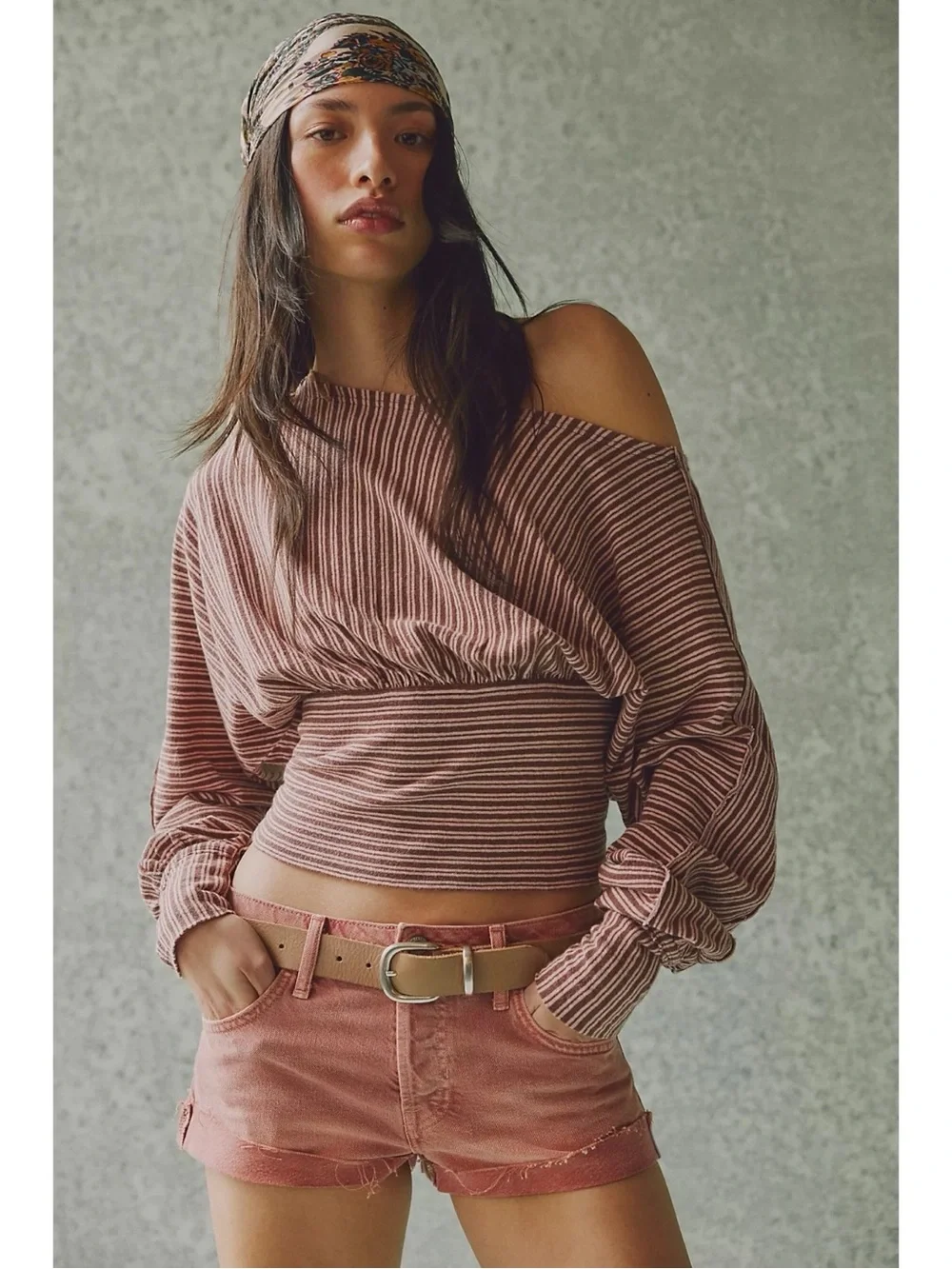 Free People Large My Time Long Sleeve Coastal Boatneck Bohemian Striped Top NWT